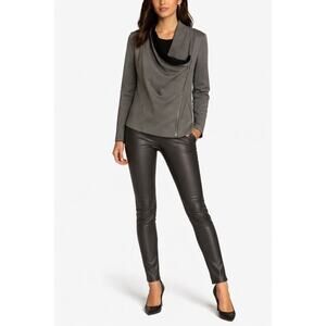 Womens Size 12 Modern Grey Draped Zip Top Faux Leather Pants Outfit